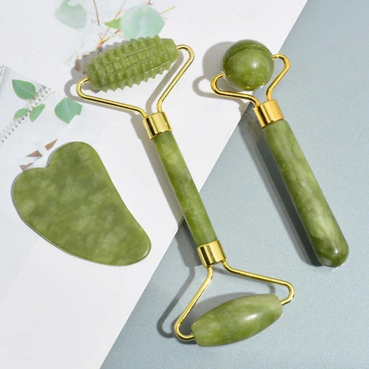 Rolo de Jade Natural para o Rosto e Gua Sha .