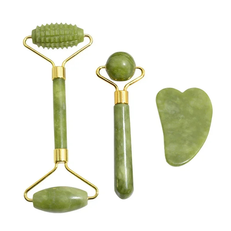 Rolo de Jade Natural para o Rosto e Gua Sha .