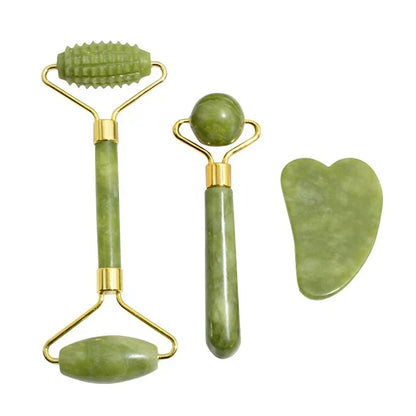 Rolo de Jade Natural para o Rosto e Gua Sha .