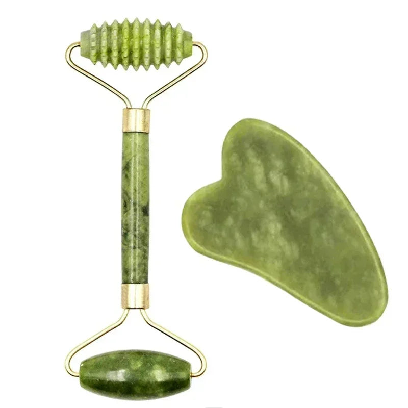 Rolo de Jade Natural para o Rosto e Gua Sha .