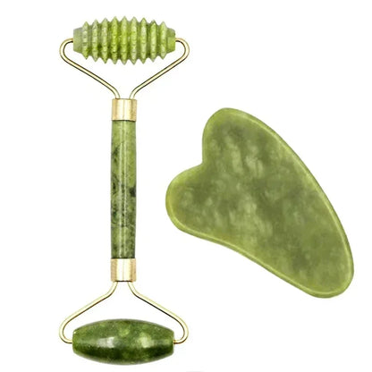 Rolo de Jade Natural para o Rosto e Gua Sha .
