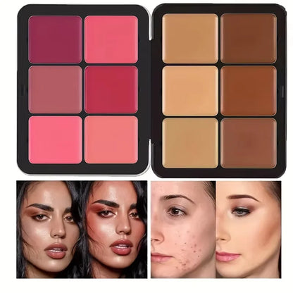 Paleta de Maquiagem 12 Cores em Estojo de Ferro – Corretivo, Blush, Creme Matte, Iluminador e Contorno