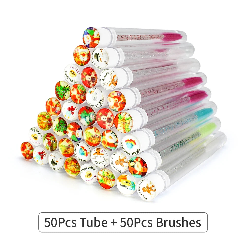 Pincéis de Pestanas de Natal – Tubos com Aplicadores de Máscara Reutilizáveis.