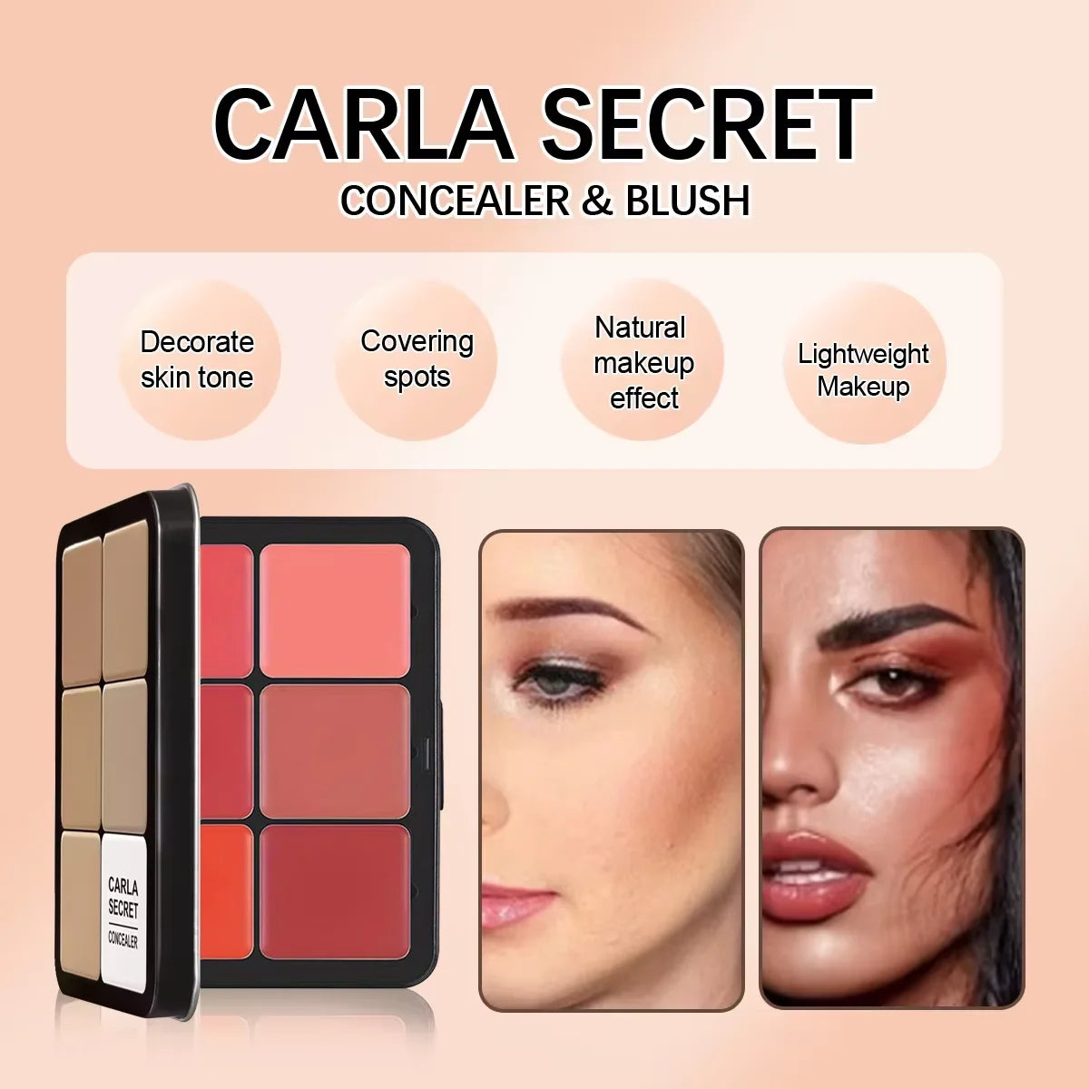 Paleta de Maquiagem 12 Cores em Estojo de Ferro – Corretivo, Blush, Creme Matte, Iluminador e Contorno